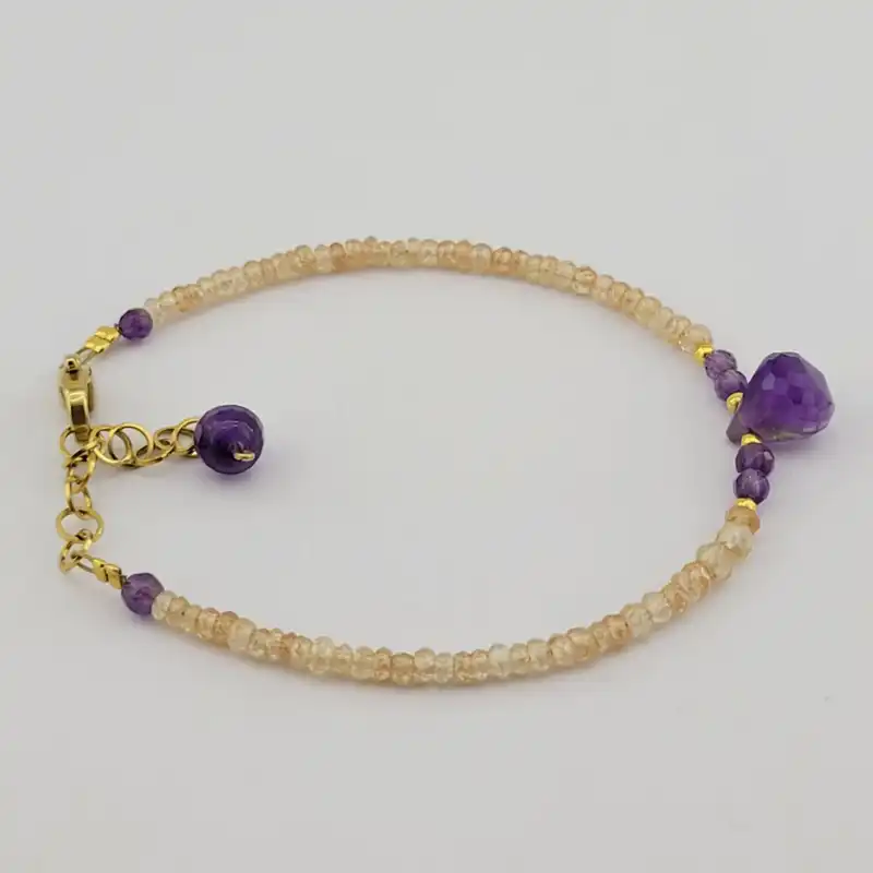 دستبند زنانه مدل سنگ جواهری زیرکن و آمیتیست کد 369