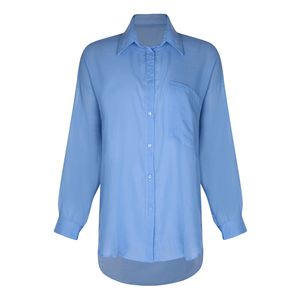 شومیز آستین بلند یقه برگردان زنانه مدل N60 رنگ آبی روشن