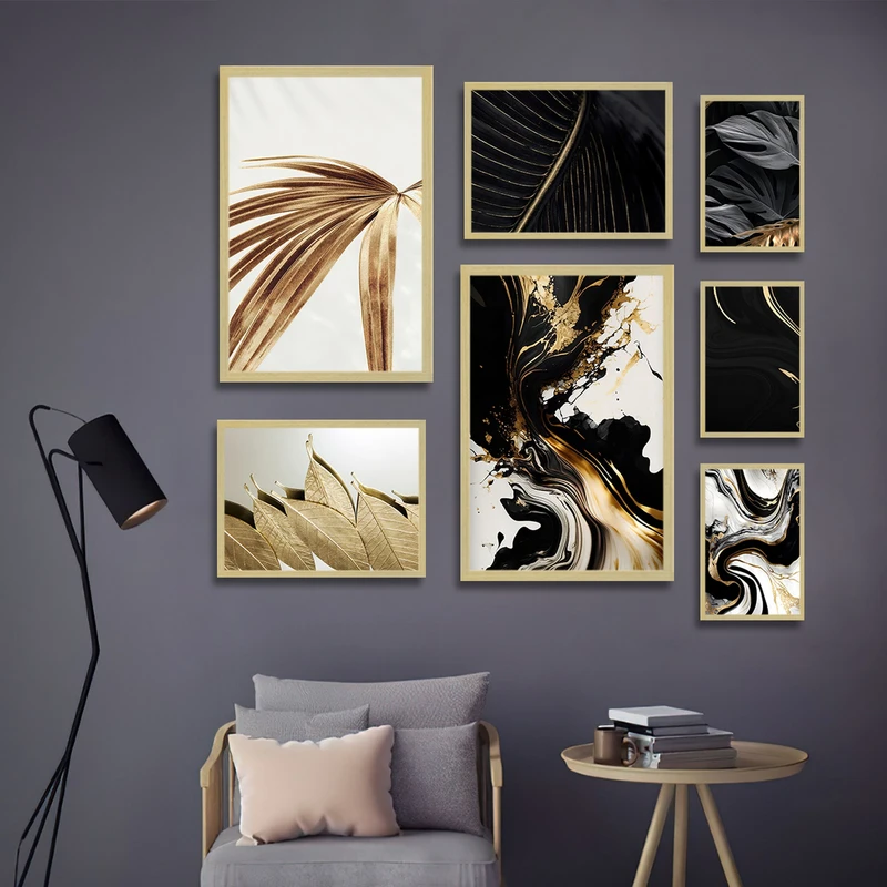 تابلو بکلیت طرح نقاشی مدرن آبرنگی مدل شاین اکلیلی BE-1732 مجموعه 7 عددی