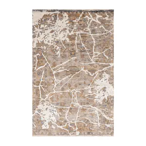 فرش ماشینی 1200 شانه فرش بهشتی زمینه کرم حاشیه قهوه ای مدل یونیک 8481