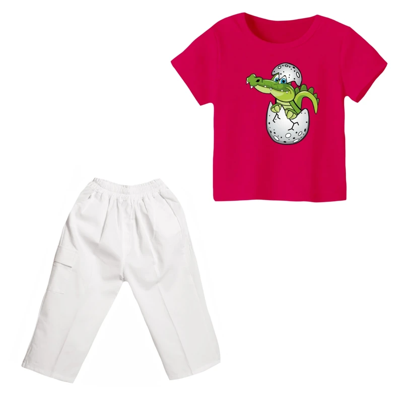 ست تی شرت و شلوارک دخترانه مدل تمساح کد ۵