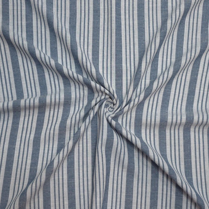 پارچه لباس عرض 1.5 متر مدل شانتون لنین اندونزی راه راه کد02 رنگ آبی تیره