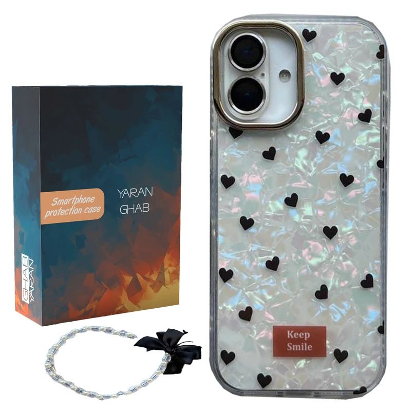 کاور قاب یاران مدل قلبی مناسب برای گوشی موبایل اپل iPhone 16 به همراه بند آویز