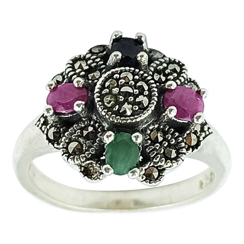 انگشتر نقره زنانه سلین کالا مدل یاقوت و زمرد ce-As307