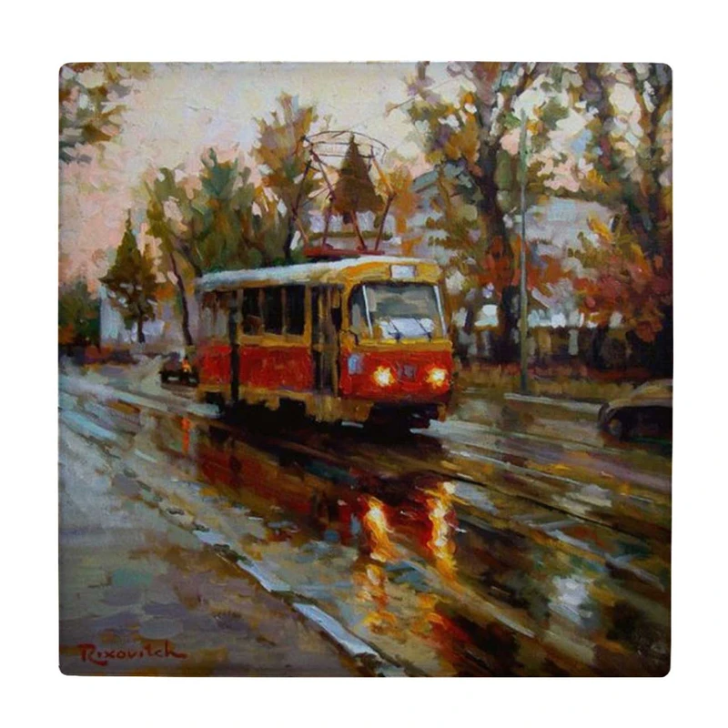  زیر لیوانی طرح نقاشی تراموا و روز بارانی کد    3425525_1144