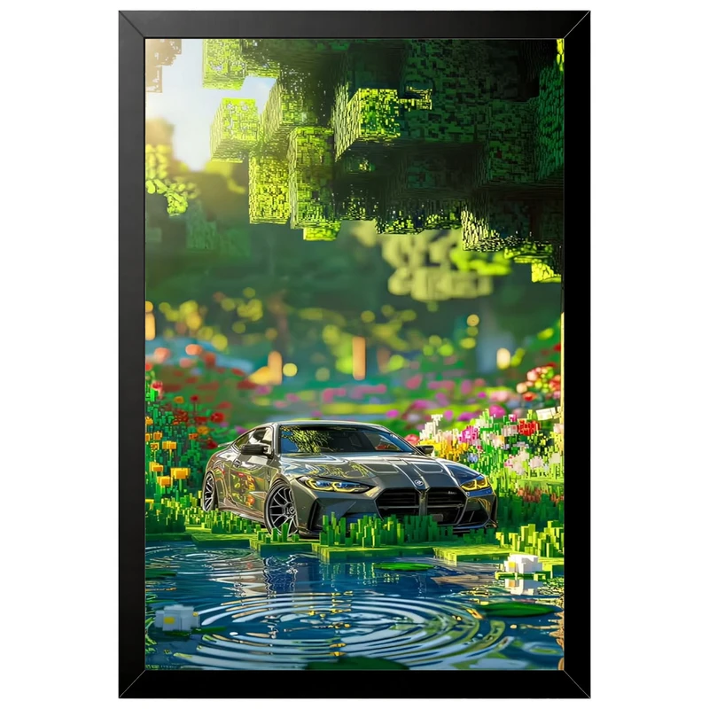 تابلو بکلیت طرح گیمینگ ماشین و خودرو بی ام و BMW M4 و ماینکرفت Minecraft مدل B-po2312