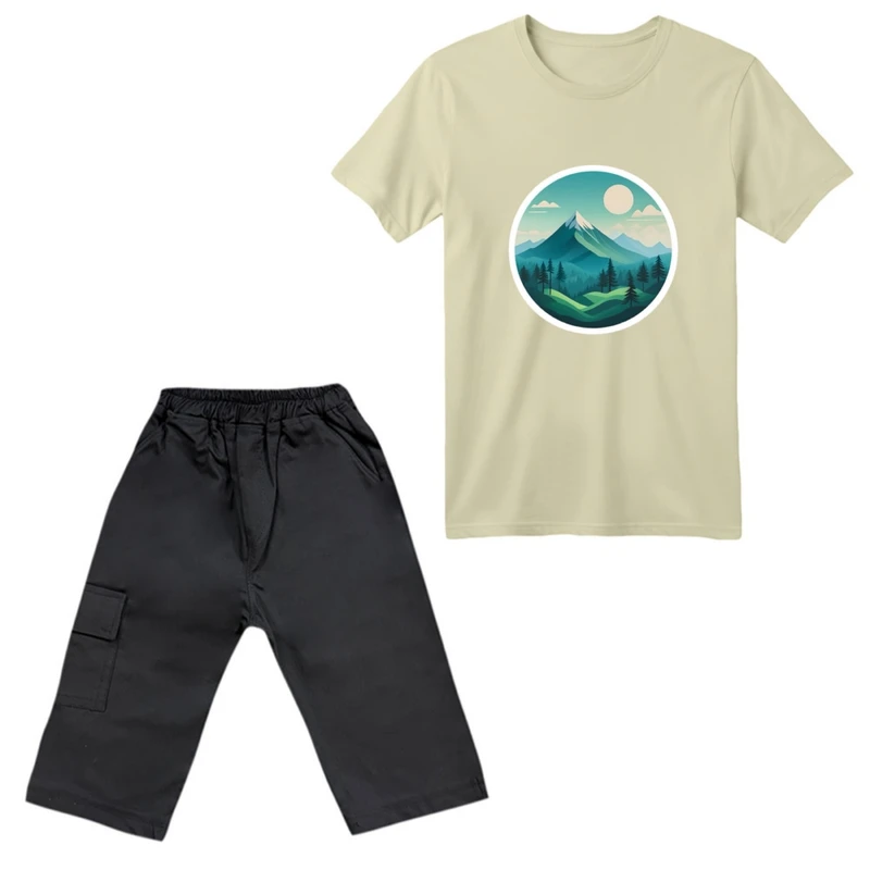 ست تی‌شرت آستین کوتاه و شلوارک پسرانه مدل مینیمال کد 03