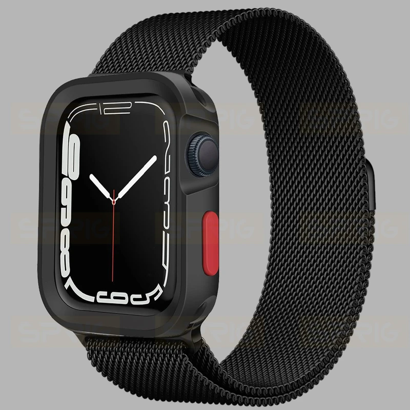 بند اسپریگ مدل Milanese Amizze مناسب برای اپل واچ سری 7/8/9 سایز 45 میلی متری به همراه کاور