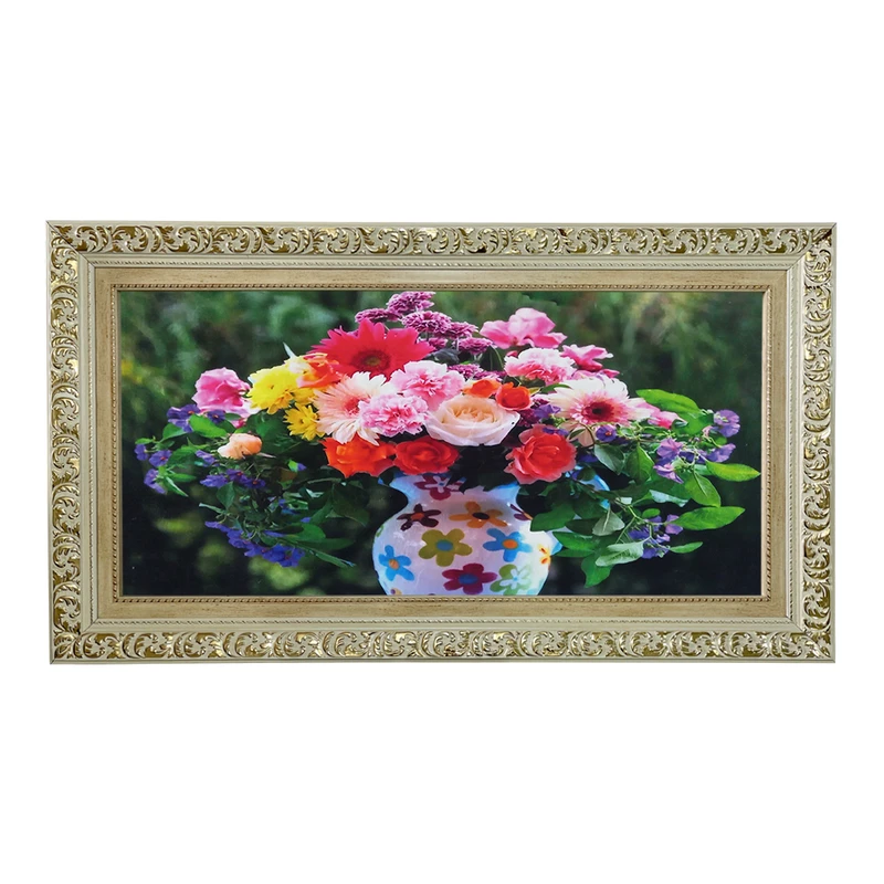 تابلو فرش ماشینی طرح دستبافت مدل گلدان گل کد 8462