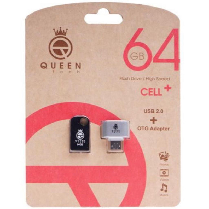 فلش مموری کوئین تک مدل CELL-C PLUS ظرفیت 64 گیگا بایت به همراه مبدل USB-C