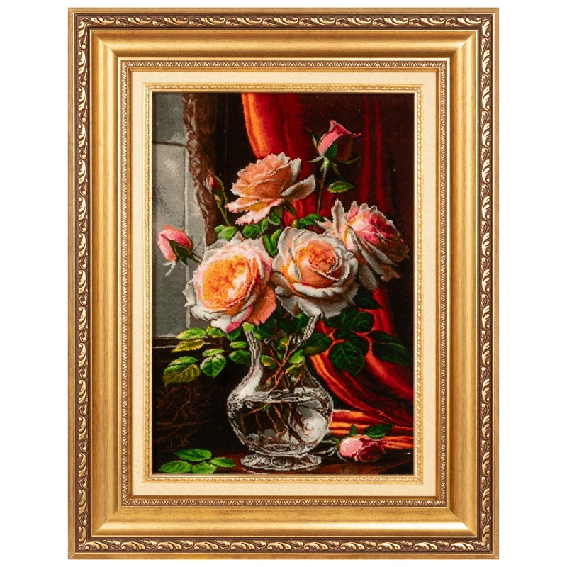 تابلو فرش دستباف سی پرشیا طرح گل در گلدان بلوری کد 904312