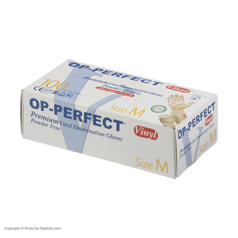 دستکش وینیل او پی پرفکت مدل AM-M سایز مدیوم بسته 100 عددی