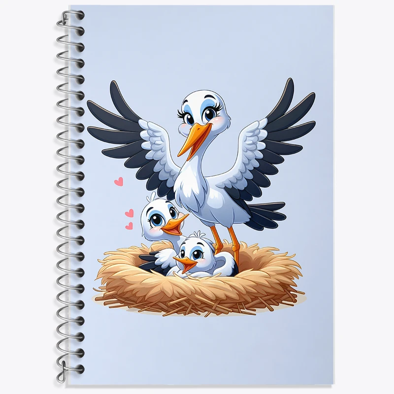 دفتر زبان 50 برگ خندالو مدل دو خط طرح لک لک و جوجه های کیوت کد F7858