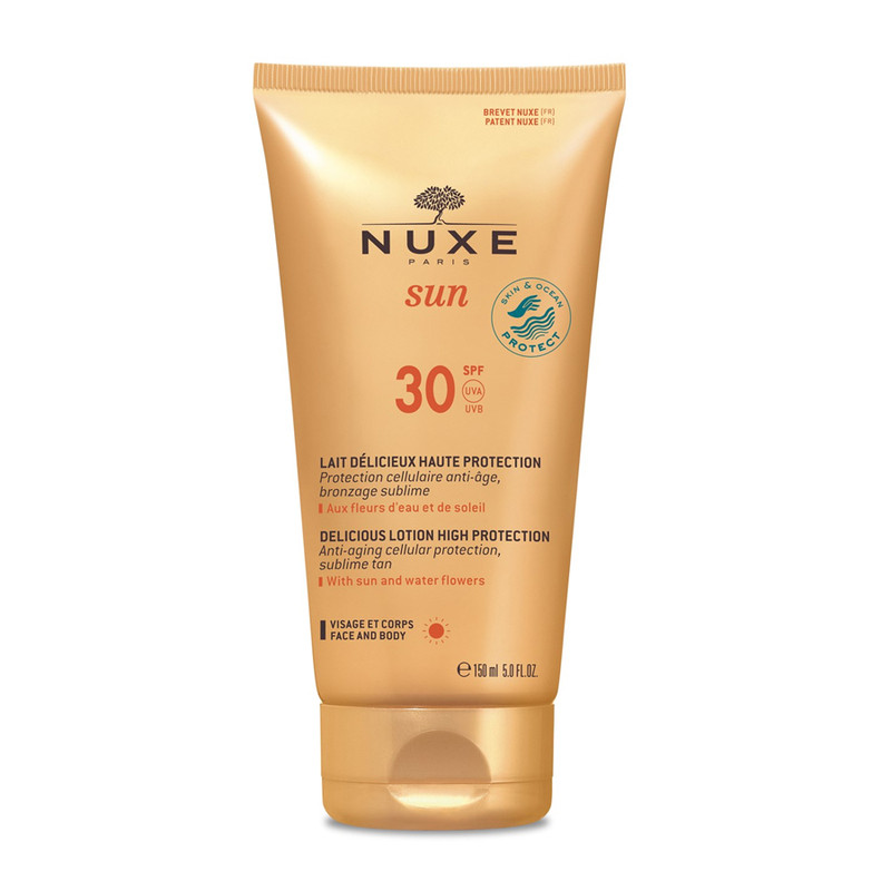 لوسیون ضد آفتاب بدون رنگ نوکس SPF 30 مدل Lait Délicieux مناسب انواع پوست حجم 150 میلی لیتر
