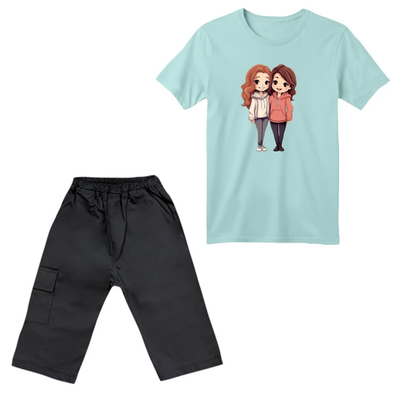 ست تی‌شرت آستین کوتاه و شلوارک دخترانه مدل دخترک ها