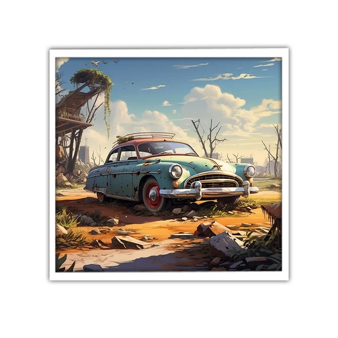 تابلو نوری بکلیت طرح نقاشی ماشین قدیمی و کلاسیک مدل W-MID-19114