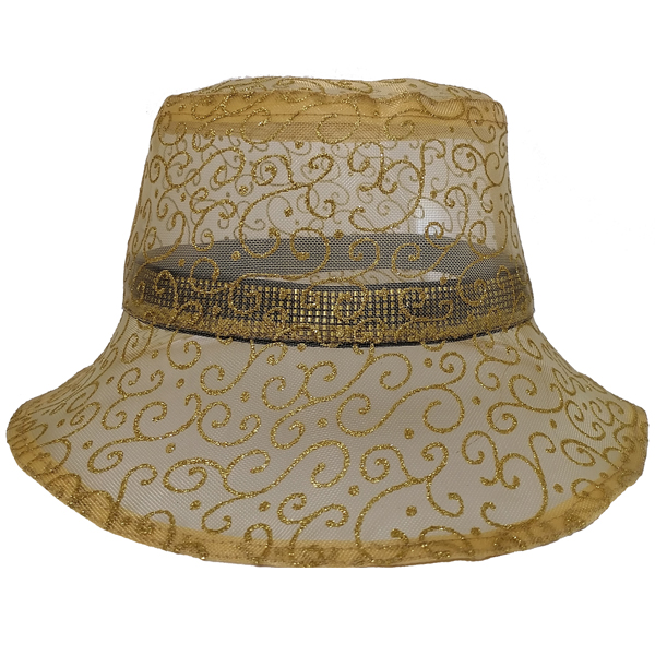 کلاه زنانه مدل باکت توری رنگ طلایی