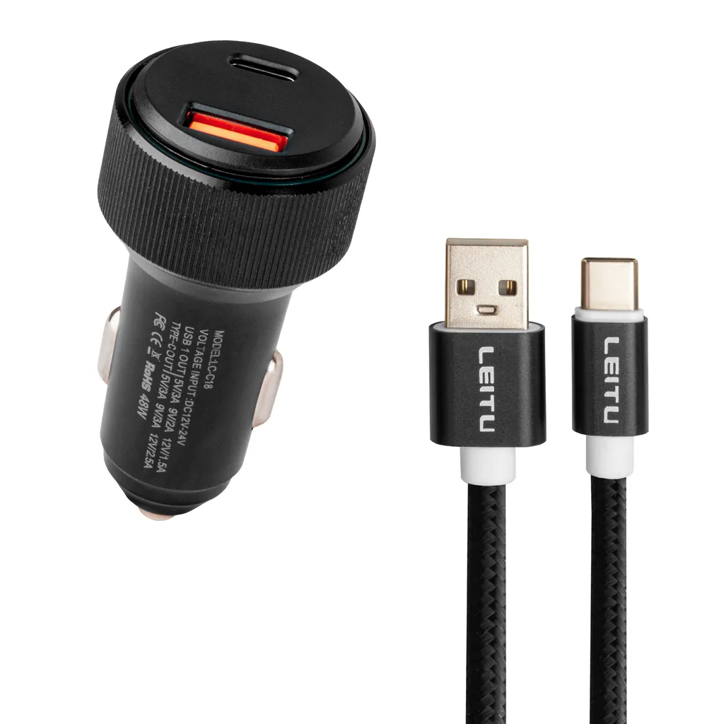شارژر فندکی لیتو مدل LC-C18 به همراه کابل تبدیل USB-C