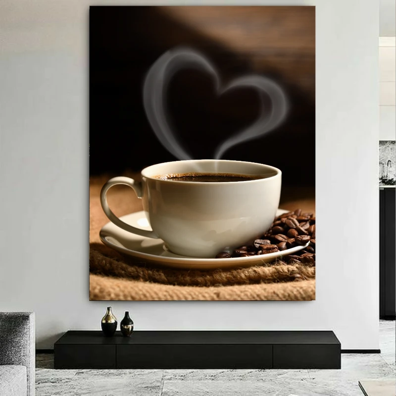 تابلو بوم طرح مخمل فنجان قهوه داغ مدل قلب کد BK23053