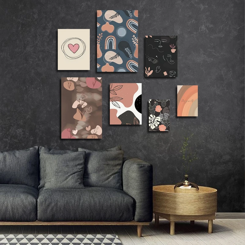 تابلو شاسی بکلیت طرح مدرن نقاشی مینیمال مدل SH-3101 مجموعه 7 عددی