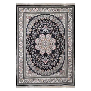 فرش ماشینی مشهد کد 722146 زمینه سرمه ای