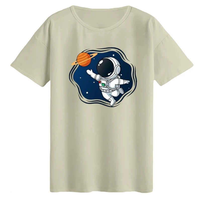 تی‌شرت لانگ آستین کوتاه زنانه مدل فضانورد کد ۱۵ رنگ کرم