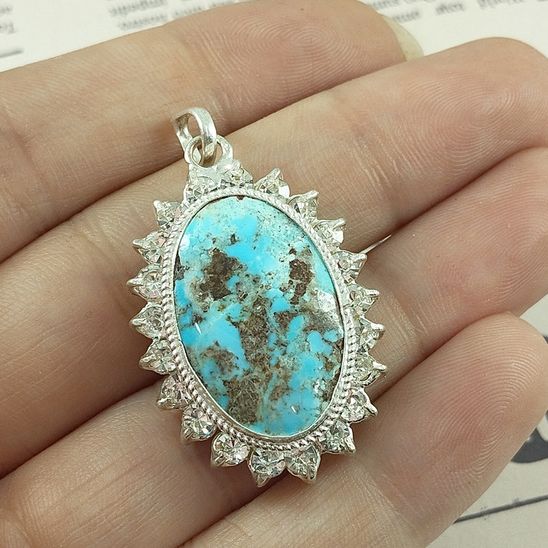 آویز گردنبند نقره زنانه سلین کالا مدل فیروزه نیشابور اصل کد 121