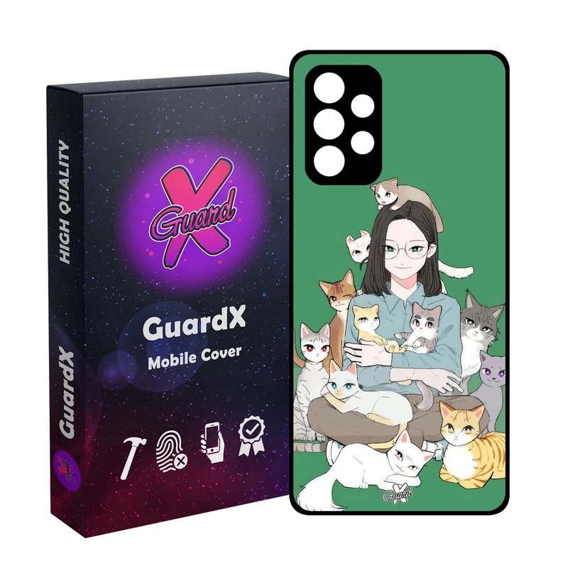 کاور گارد ایکس طرح زن و گربه مدل Glass10676 مناسب برای گوشی موبایل سامسونگ Galaxy A32 4G