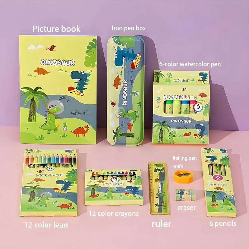 بسته لوازم التحریر مدل دایناسور کد 8001 بسته 9 عددی
