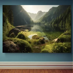 تابلو بوم طرح طبیعت مدل جنگل و دریاچه رویایی کد SD5776