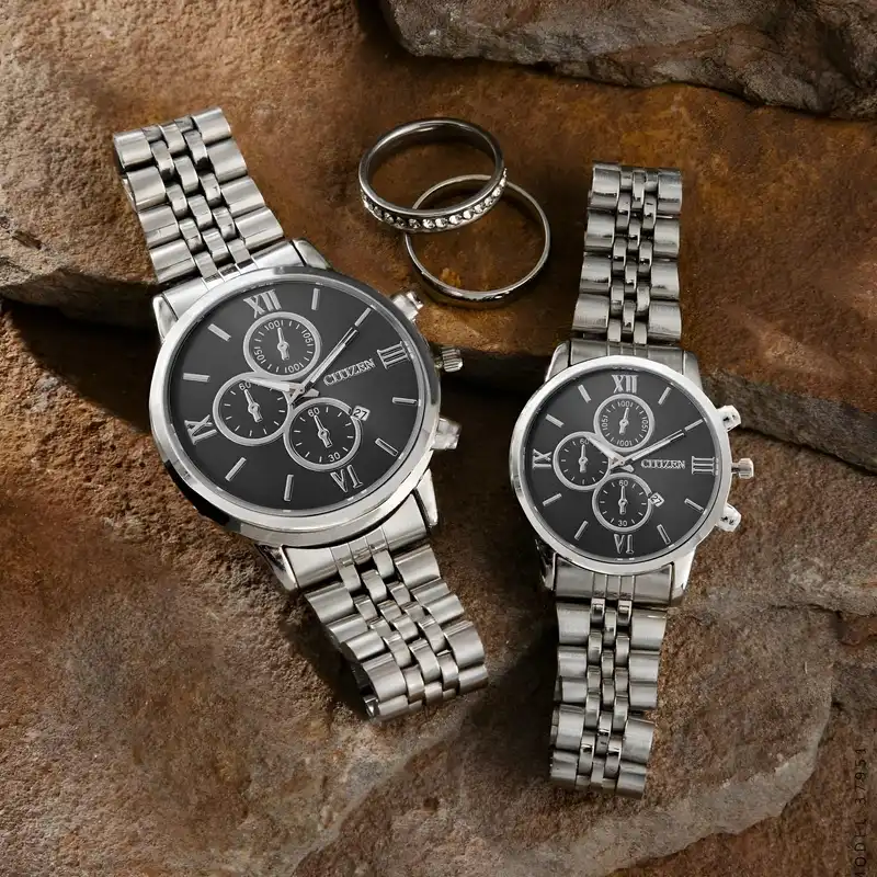 ست ساعت مچی عقربه ای زنانه و مردانه مدل استیل کد cit03