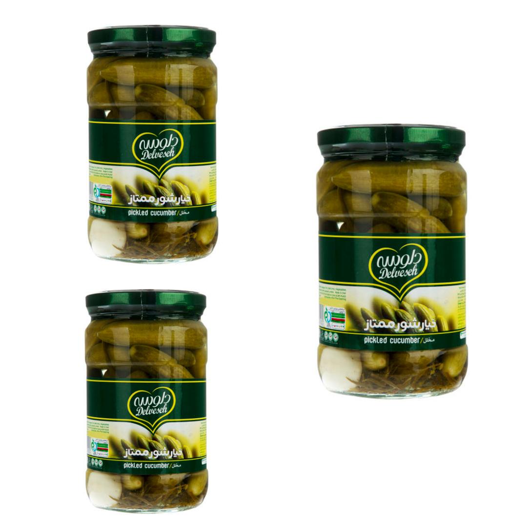 خیارشور ممتاز دلوسه - 750 گرم بسته 3 عددی