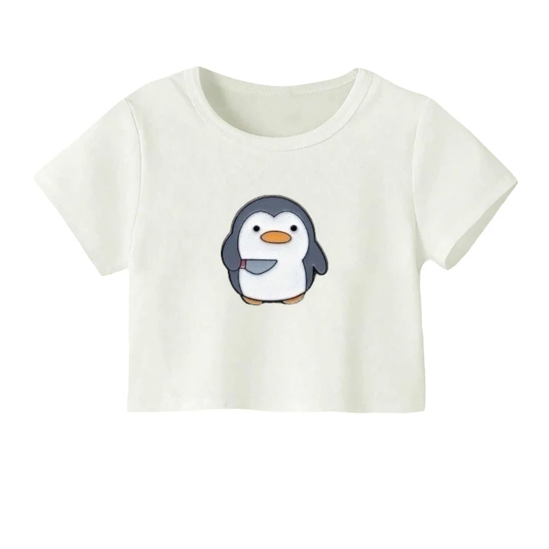 کراپ‌ تی‌شرت آستین کوتاه زنانه مدل پنگوئن عصبانی