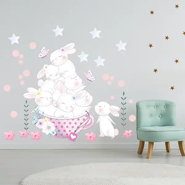 استیکر دیواری کودک راتیانا مدل cute rabbits