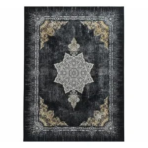 فرش ماشینی 700 شانه زمینه سرمه‌ای حاشیه طلایی مدل بلوچی وینتیج