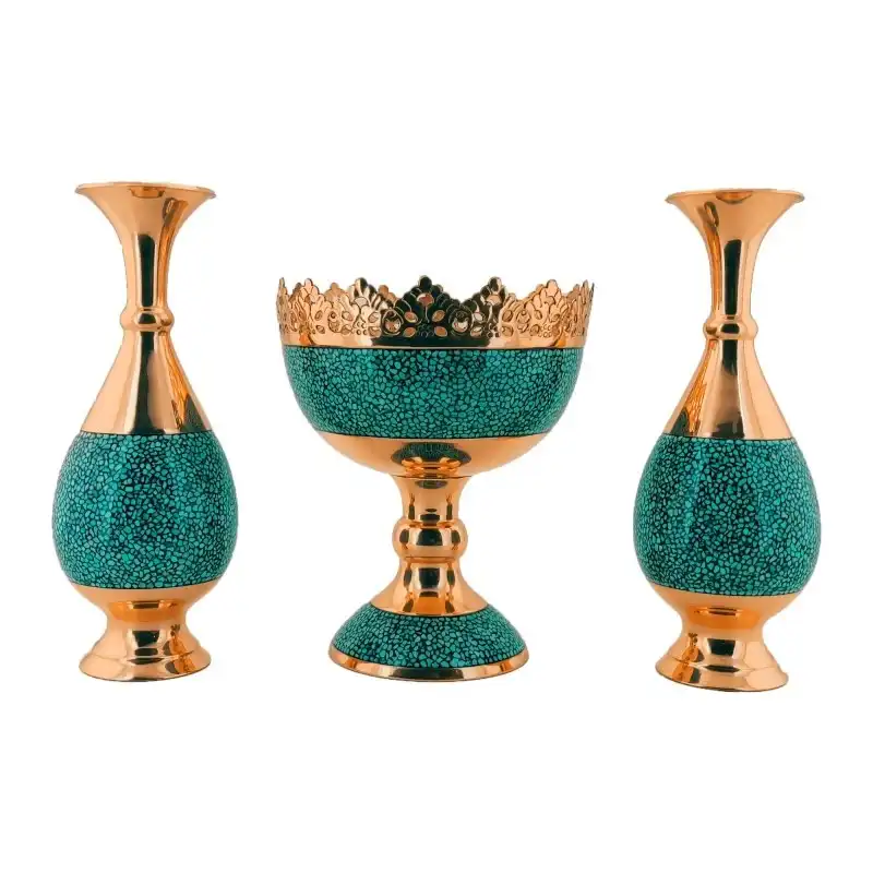 ست سه تکه گلدان و آجیل خوری فیروزه کوبی مدل F012 کد F064