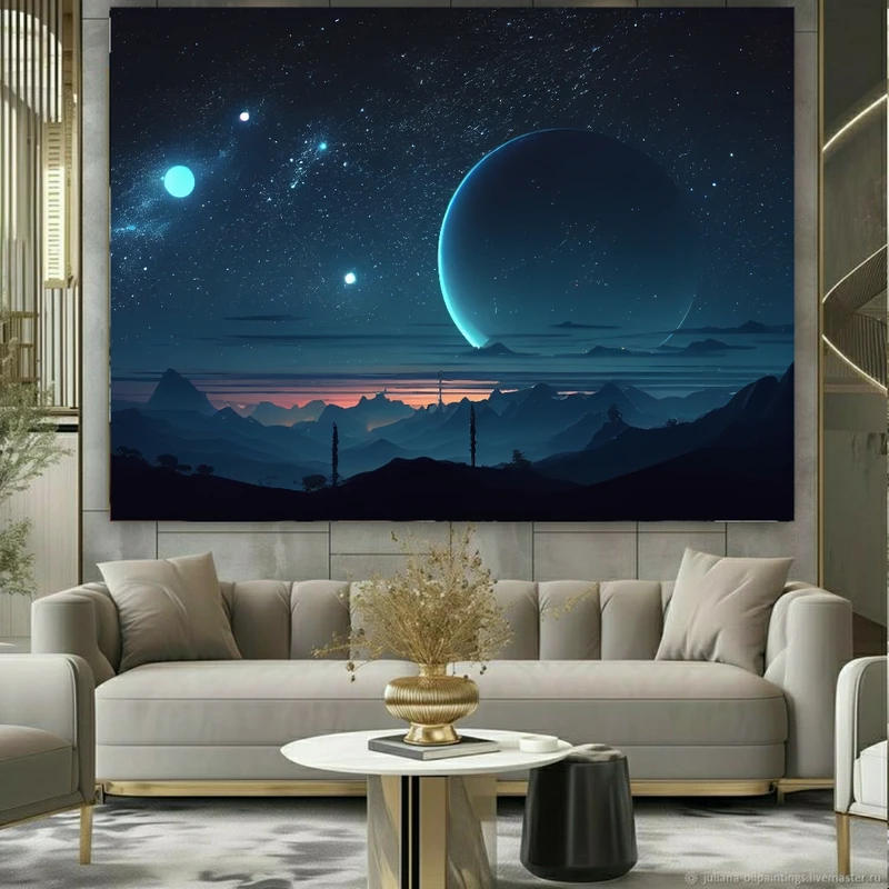 تابلو بوم طرح مخمل منظره رویایی ماه و ستاره کد FP105598