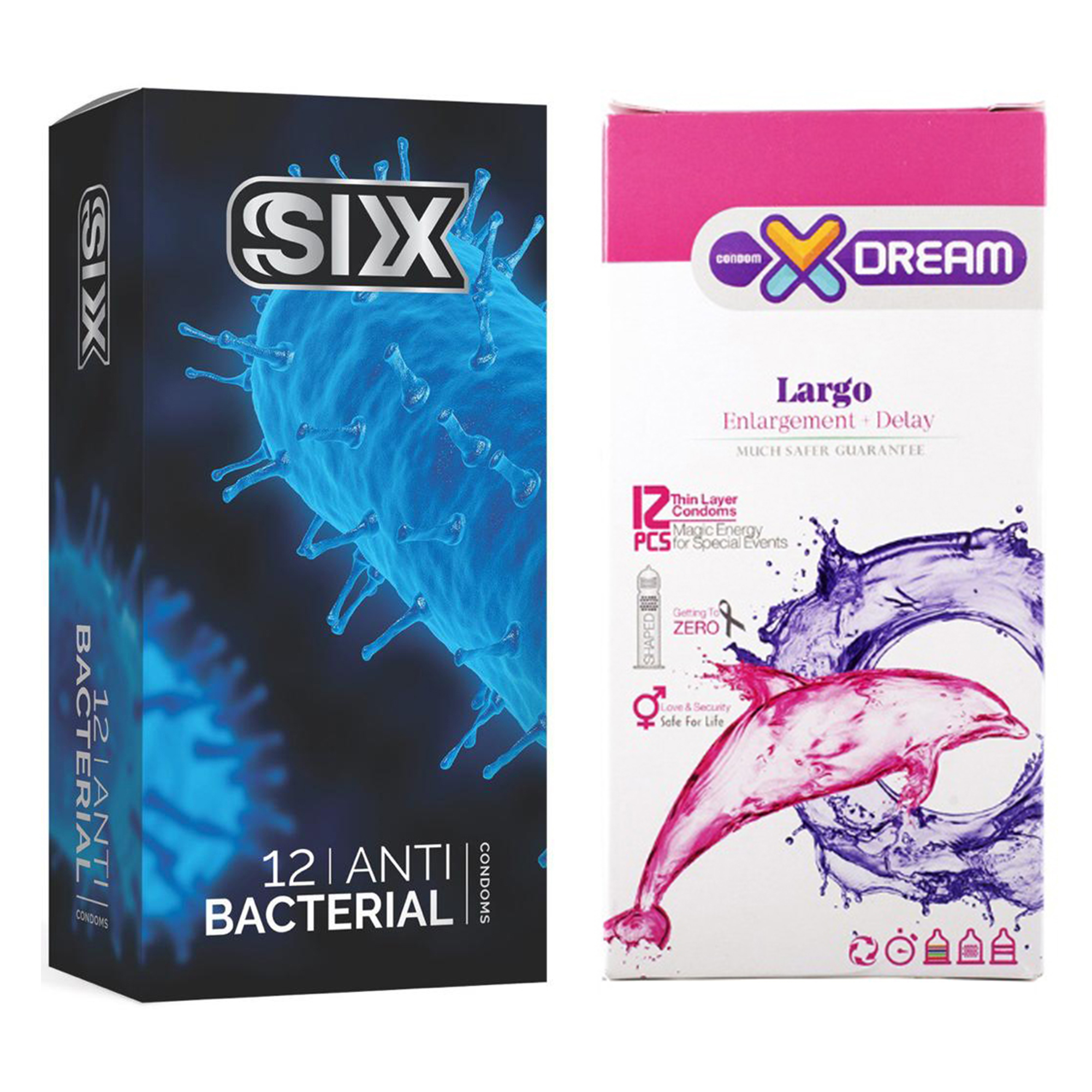  کاندوم سیکس مدل Anti Bacterial بسته 12 عددی به همراه کاندوم ایکس دریم مدل Largo بسته 12 عددی