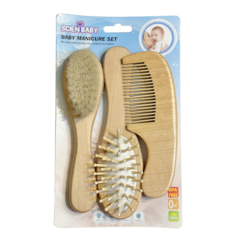 ست شانه و برس کودک ساین بیبی مدل چوبی مجموعه 3 عددی