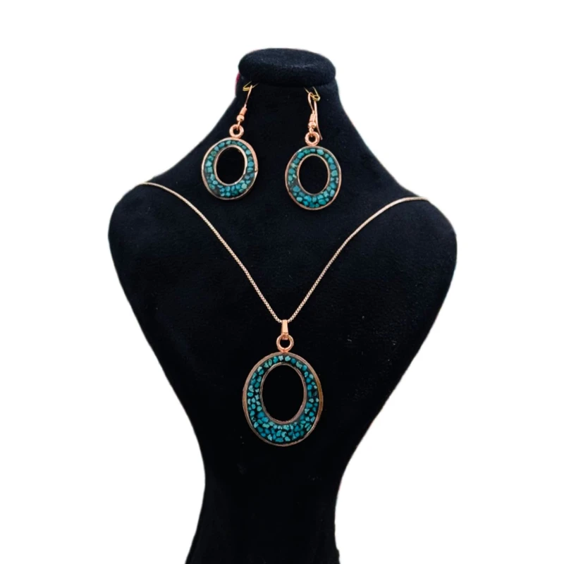 نیم ست زیورآلات دست ساز زنانه مدل مسی فیروزه کوبی کد 11