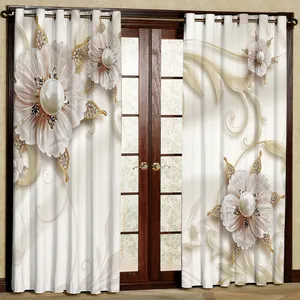  پرده مدل گل و مروارید مخمل پانچی کد 1207L سایز 140x280 سانتی متر