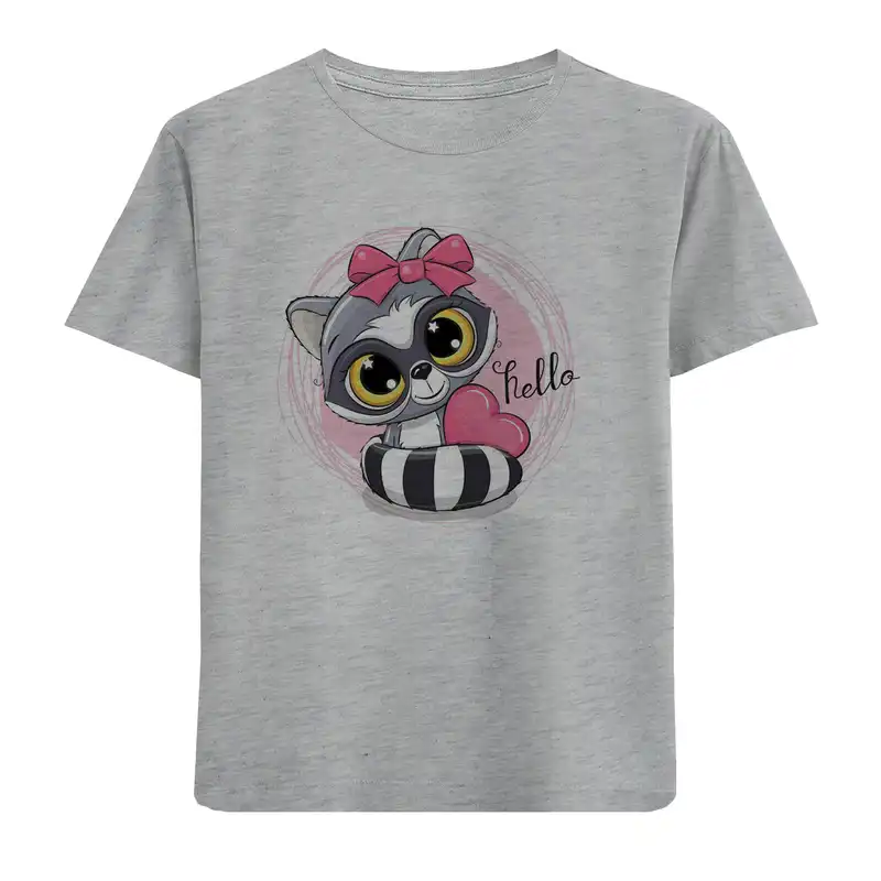 تی شرت آستین کوتاه بچگانه مدل گربه وقلب D161