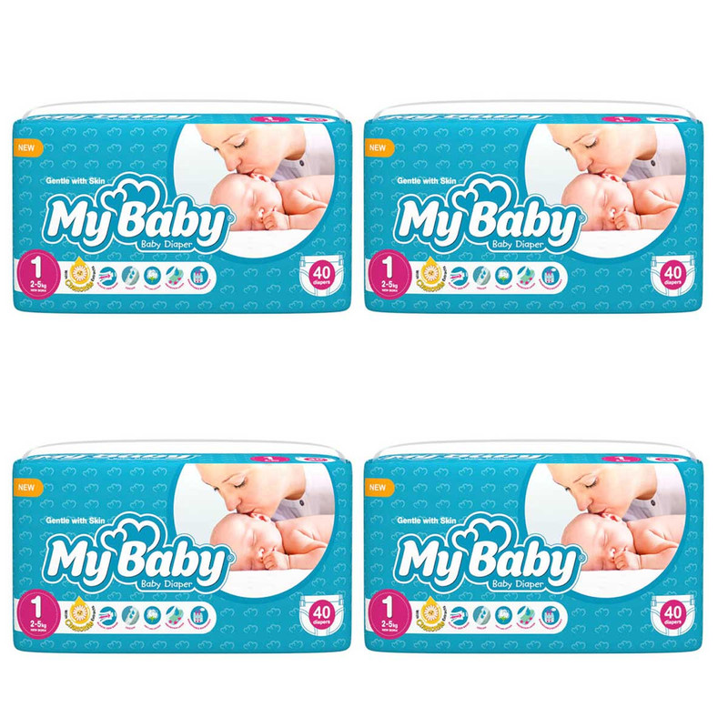 پوشک مای بیبی کد 1 سایز 1 بسته 40عددی مجموعه 4 عددی