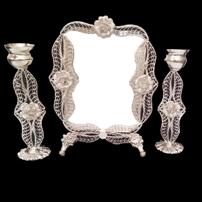 ست 3 تکه آینه و شعمدان ملیله کاری کد 7557