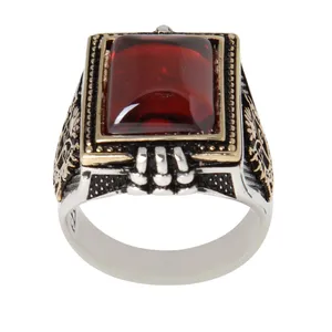 انگشتر نقره مردانه بازرگانی میلادی مدل سنگ کوآرتز رکاب دست ساز سیاه قلم کد AM_2273