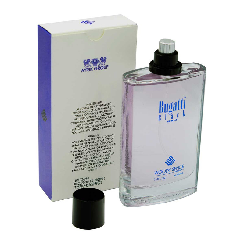 ادو پرفیوم مردانه وودی سنس مدل Bugatti Black  حجم 100 میلی لیتر