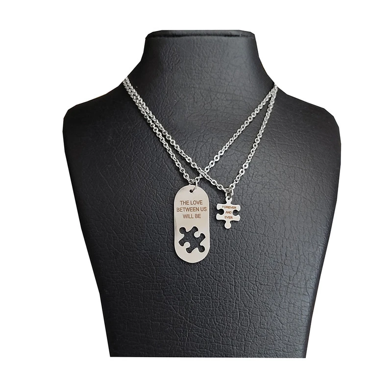 گردنبند ویونج مدل استیل طرح پازلی مجموعه 2 عددی