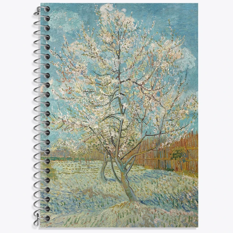 دفتر زبان 50 برگ خندالو مدل سه خط طرح درخت هلو صورتی ونسان ونگوگ (Van Gogh) کد 36806