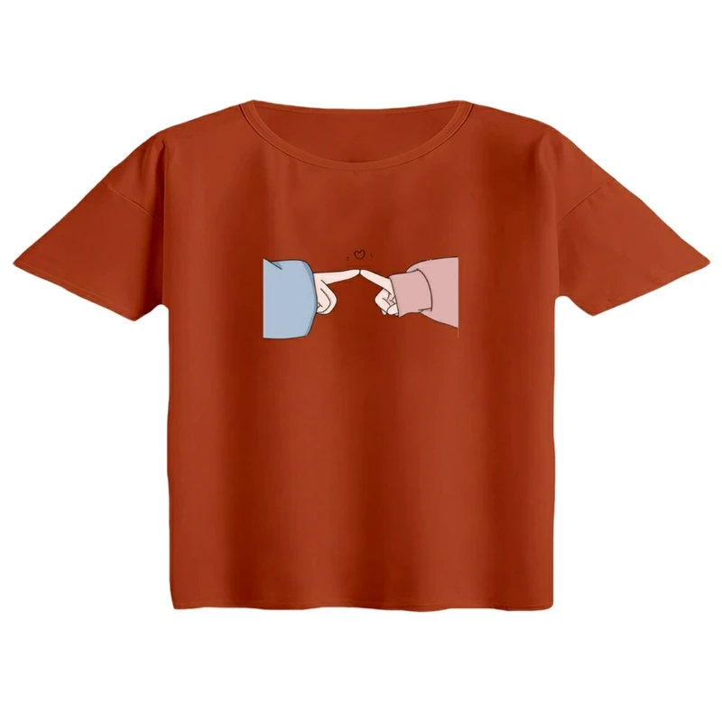 کراپ تی‌شرت آستین کوتاه زنانه مدل لاو استوری