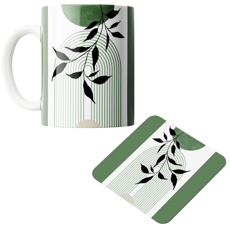 ماگ پاد آفرین مدل گل مینیمال کد z409 به همراه زیر لیوانی